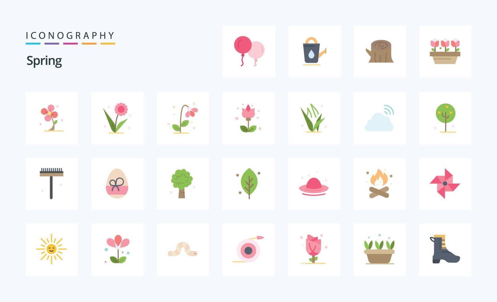 25 pack d'icônes de couleur plate de printemps vecteur