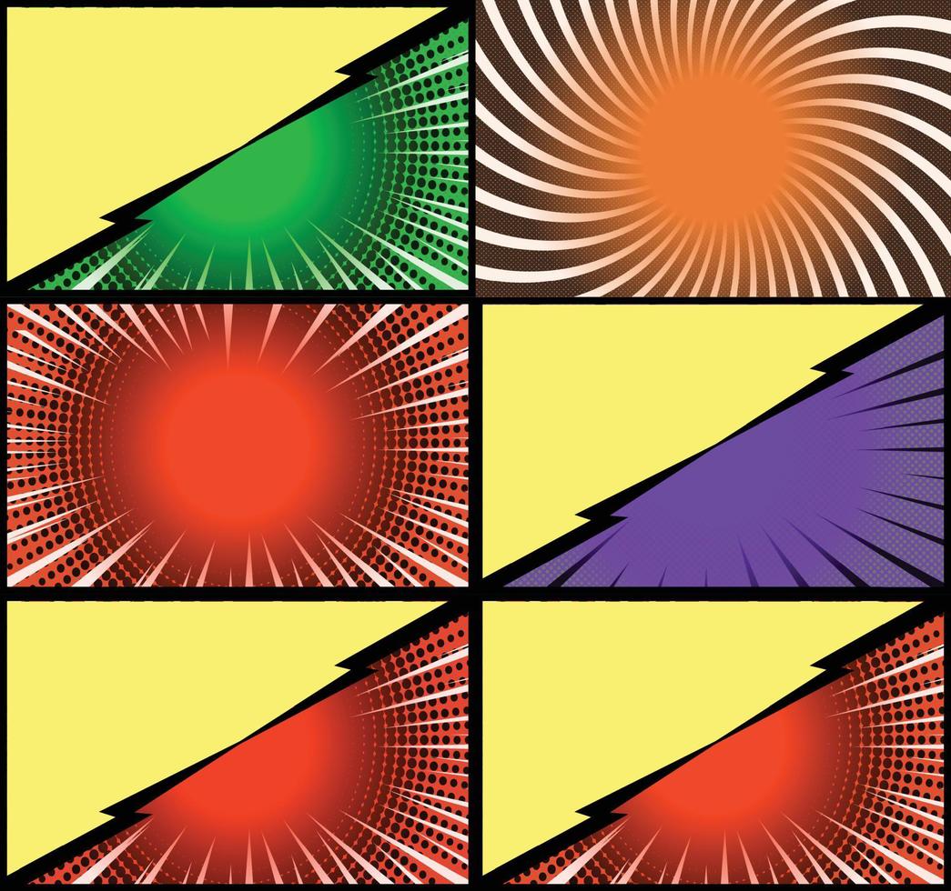 fond de cadres colorés de bande dessinée avec des rayons de demi-teintes effets radiaux et pointillés style pop art vecteur