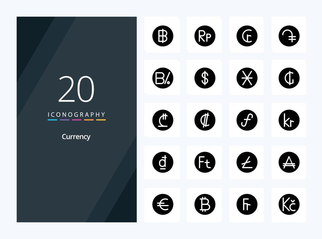 icône de glyphe solide de 20 devises pour la présentation vecteur