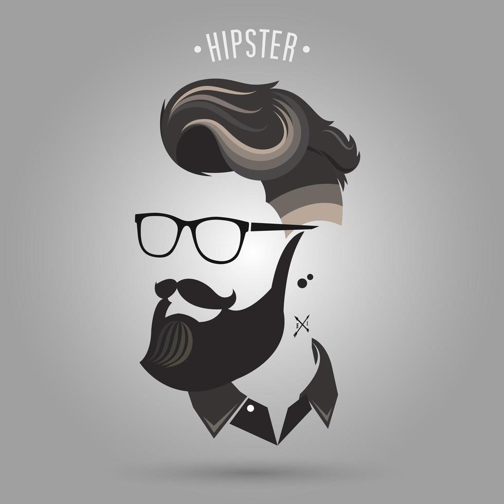 homme hipster aux cheveux bruns, moustache et lunettes vecteur