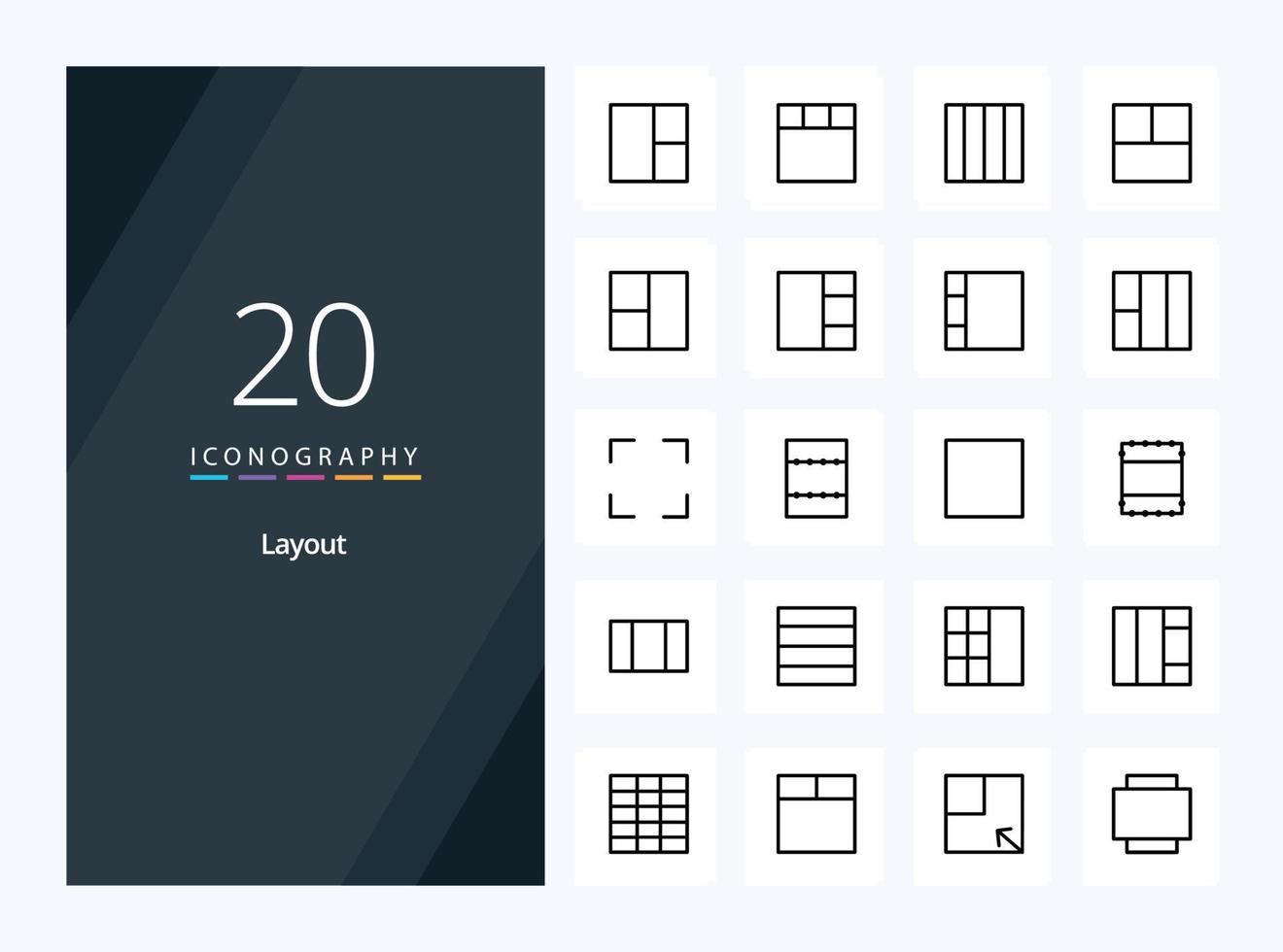 20 icône de contour de mise en page pour la présentation vecteur