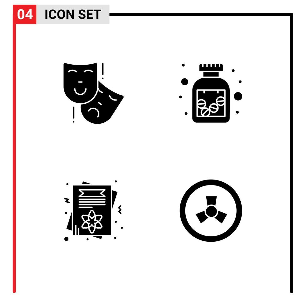 pack de lignes vectorielles modifiables de 4 glyphes solides simples d'éléments de conception vectorielle modifiables de mutation de théâtre féminin vecteur