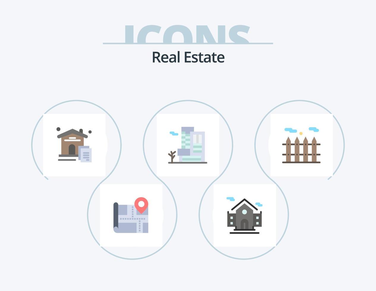pack d'icônes plat immobilier 5 conception d'icônes. . immobilier. document. chauffage. réel vecteur