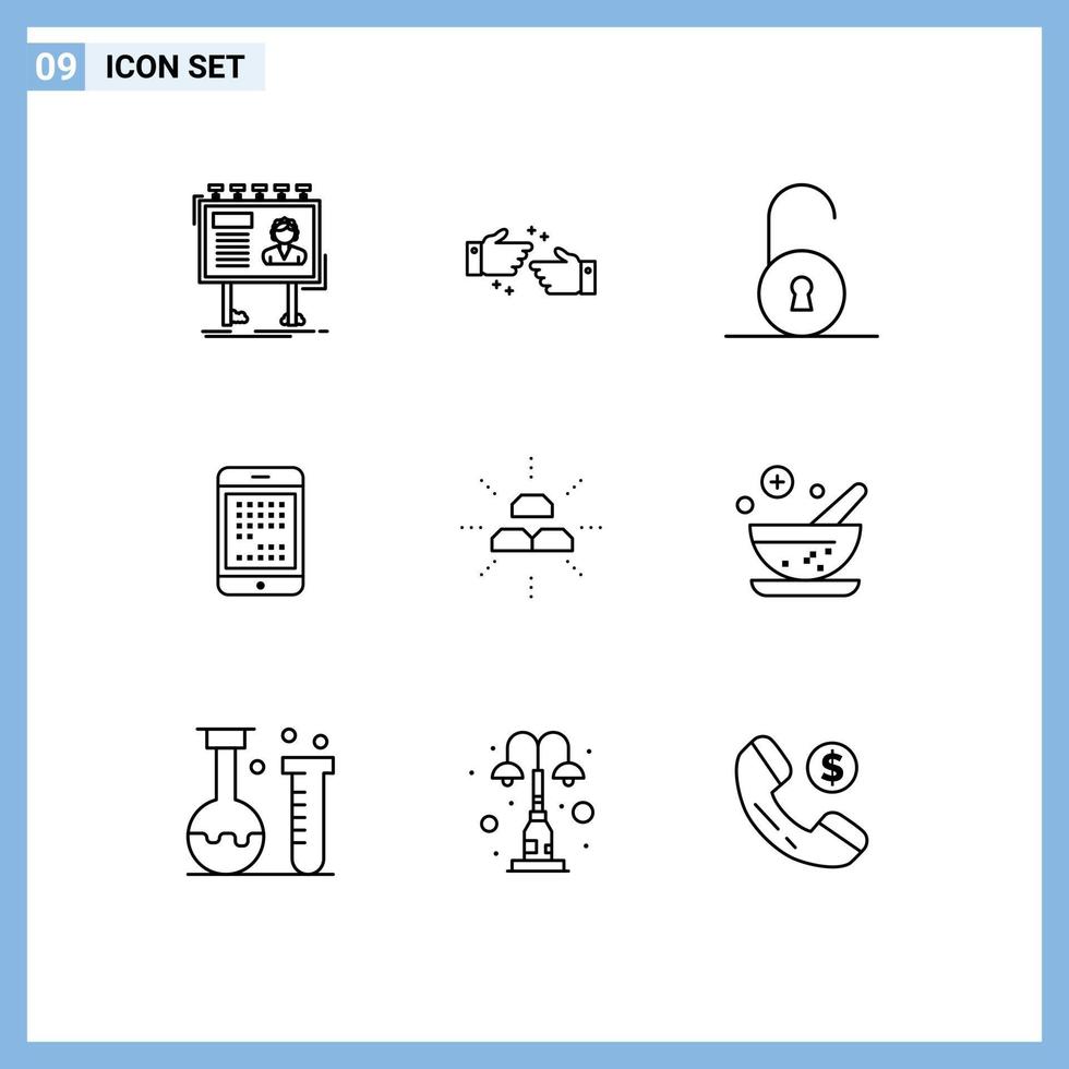 ensemble moderne de 9 contours pictogramme d'éléments de conception vectoriels modifiables de téléphone d'appareil d'entreprise numérique mobile vecteur