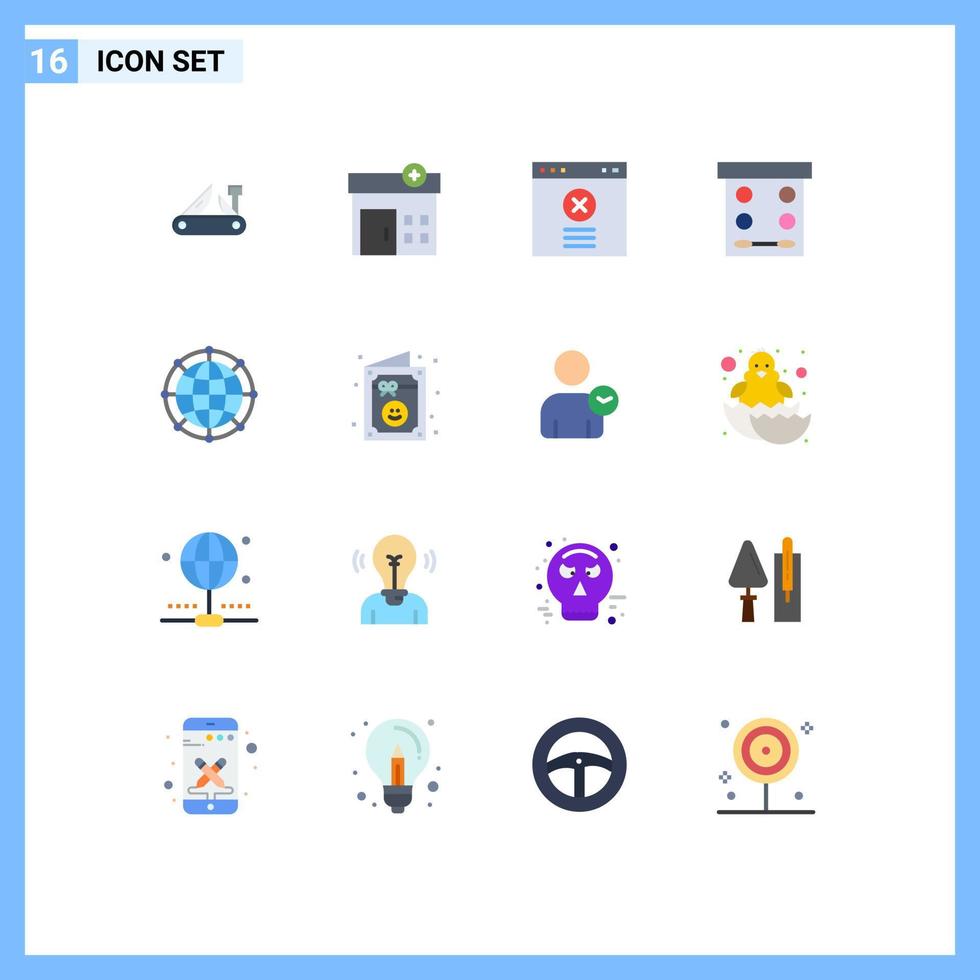 symboles d'icônes universels groupe de 16 couleurs plates modernes de bloc de données internet poudre ombre à paupières pack modifiable d'éléments de conception de vecteur créatif