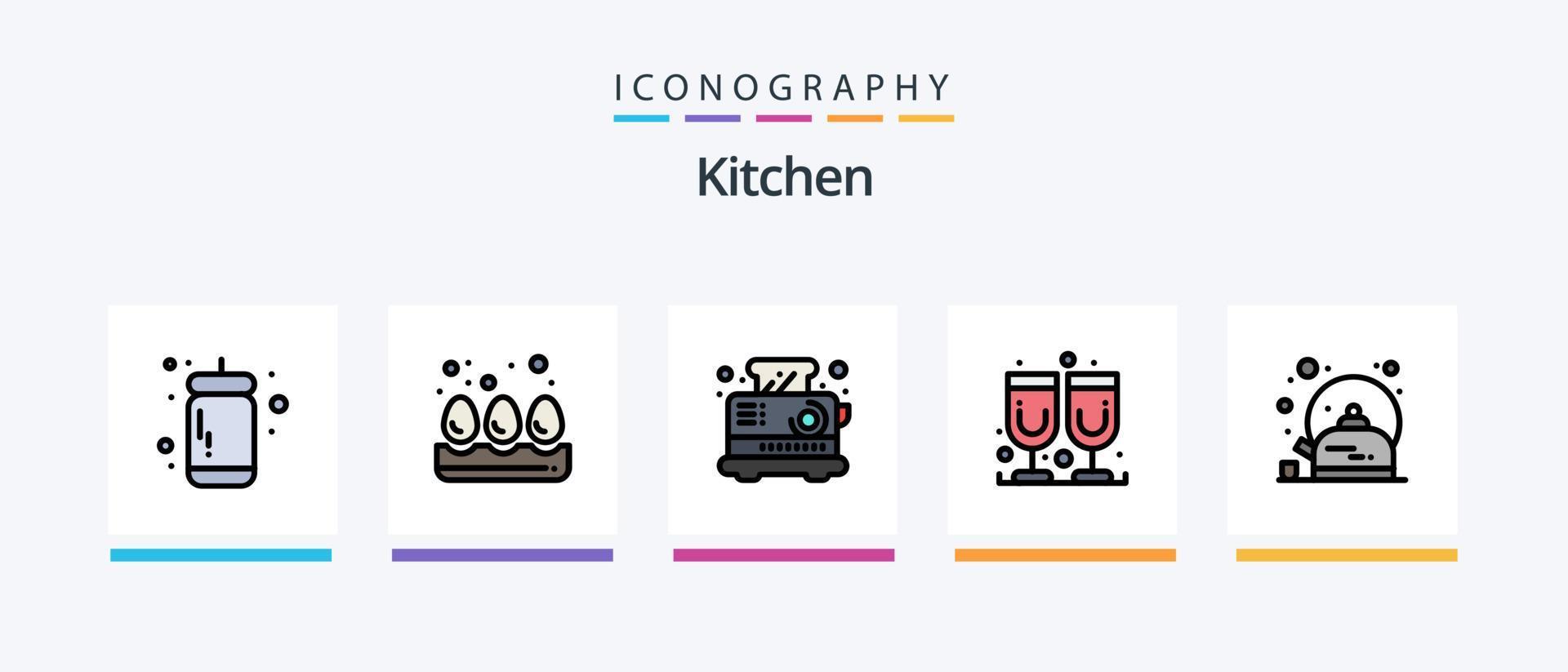 ligne de cuisine remplie de 5 packs d'icônes comprenant la cuisine. poivre. Coupe. lavage. assiette. conception d'icônes créatives vecteur