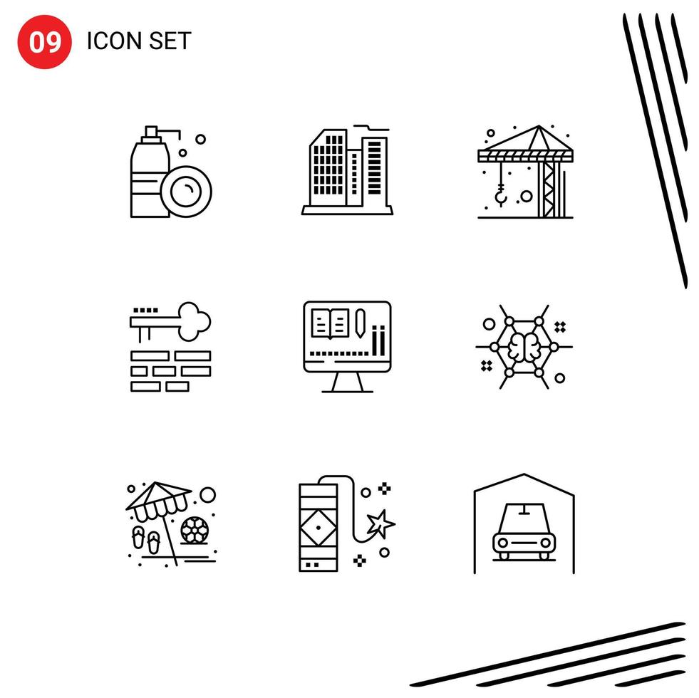 contour pack de 9 symboles universels de l'éducation moniteur architecture verrouillage de connexion éléments de conception vectoriels modifiables vecteur