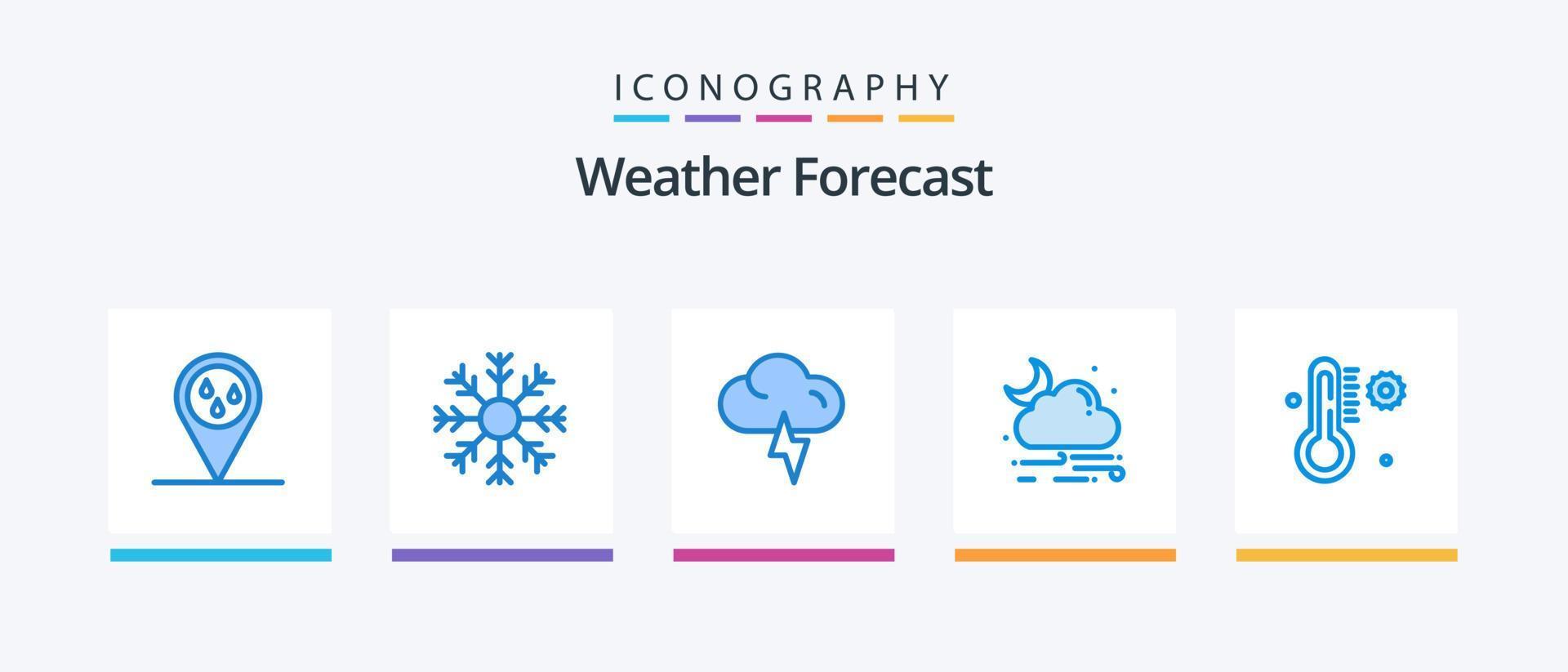 pack d'icônes bleu météo 5, y compris la météo. Température. nuage. la météo. nuage. conception d'icônes créatives vecteur