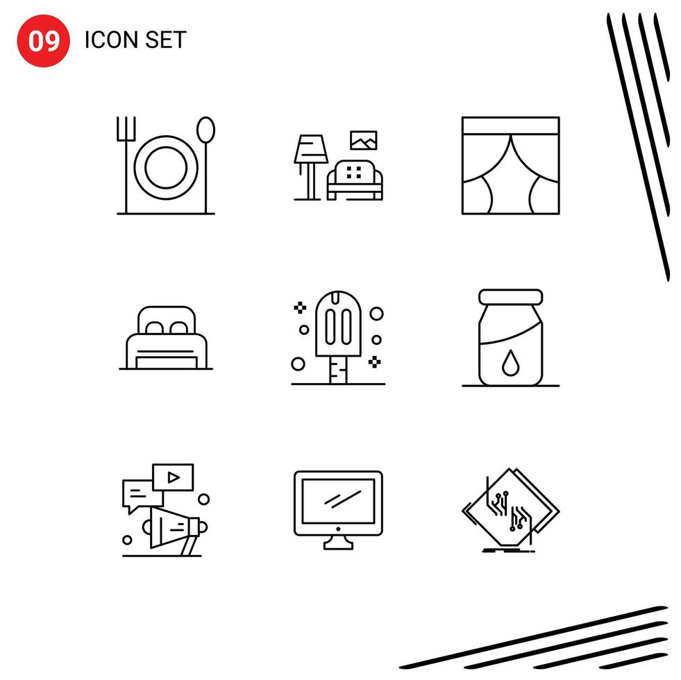 ensemble de 9 symboles d'icônes d'interface utilisateur modernes signes pour les éléments de conception vectoriels modifiables de lit de chambre intérieure d'hôtel crème vecteur