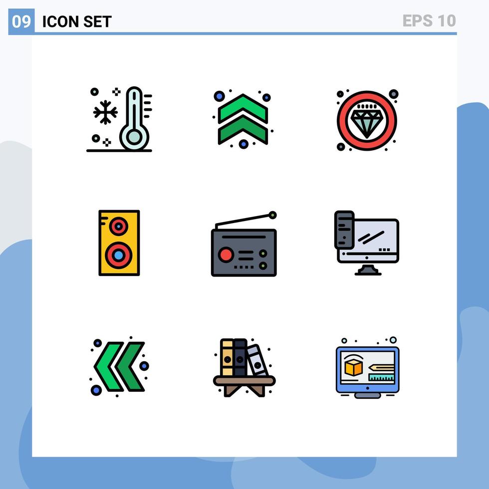 interface mobile filledline couleur plate ensemble de 9 pictogrammes de gadgets direction de l'école service de classe de musique éléments de conception vectoriels modifiables vecteur