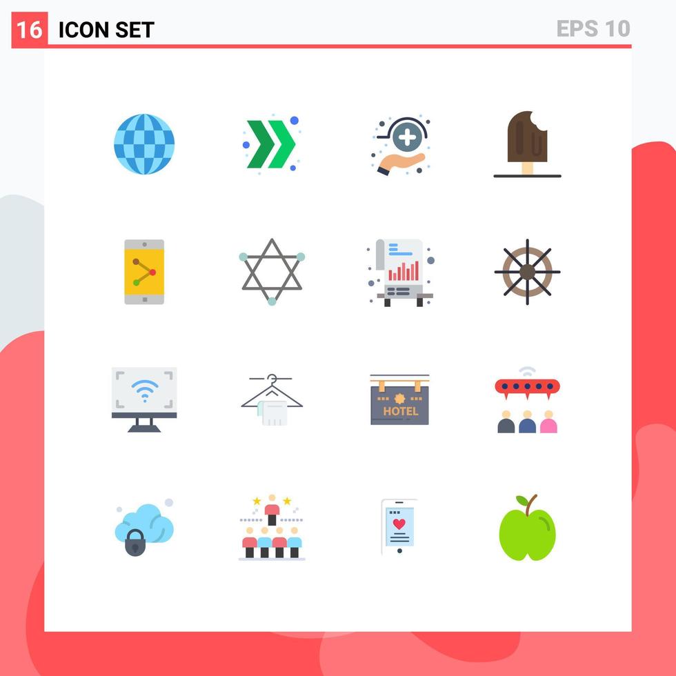 16 concept de couleur plate pour les sites Web mobiles et applications application mobile partage d'application soins de santé crème glacée vacances pack modifiable d'éléments de conception de vecteur créatif
