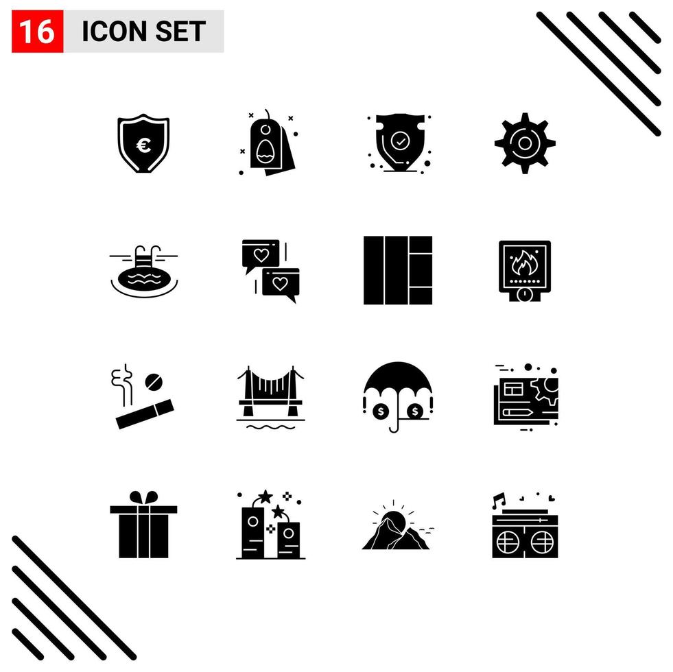 16 concept de glyphe solide pour les sites Web mobiles et les applications pool set équipement de sécurité vérifier les éléments de conception vectoriels modifiables vecteur