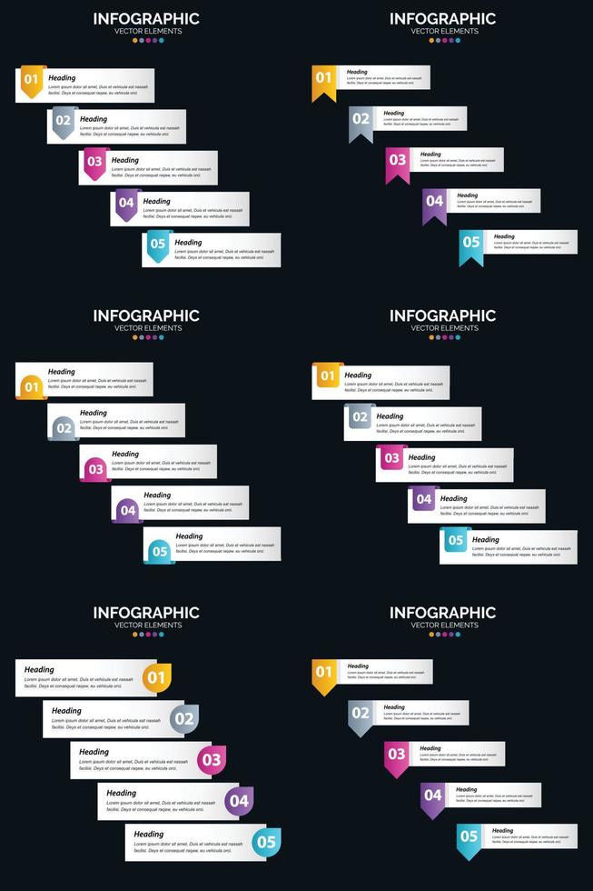 vecteur 6 infographie pack présentation modèle de diapositive 5 étapes cycle diagrammes et chronologies