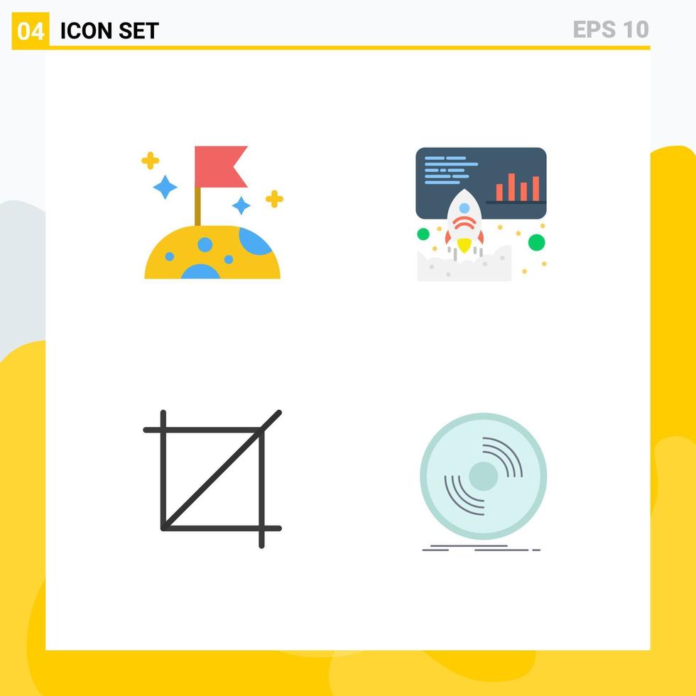 4 icônes plates vectorielles thématiques et symboles modifiables des données du disque lunaire favorisent les éléments de conception vectoriels modifiables du phonographe vecteur
