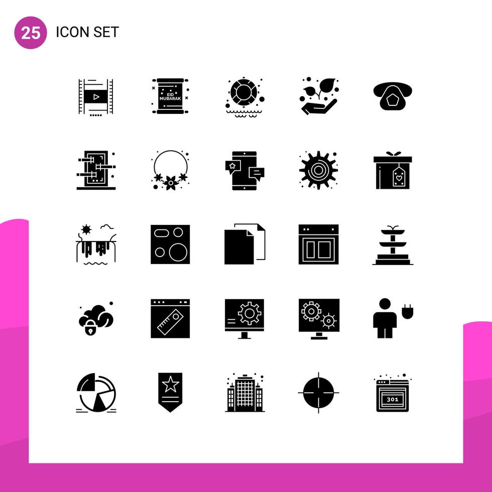 ensemble de 25 glyphes solides vectoriels sur la grille pour les éléments de conception vectoriels modifiables de l'usine de la page mobile du téléphone vecteur