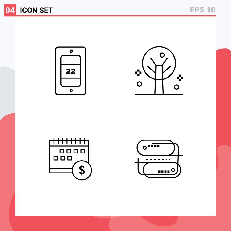 4 icônes créatives signes et symboles modernes de l'argent mobile nature calendrier économique éléments de conception vectoriels modifiables vecteur