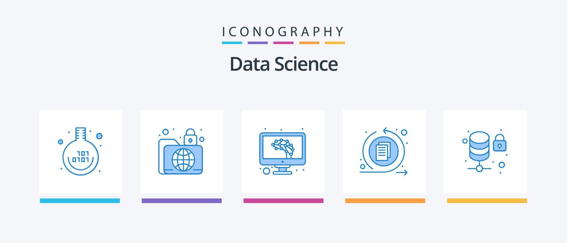 pack d'icônes data science blue 5 comprenant un verrou. traitement des données. sécurisé. interface. l'ordinateur. conception d'icônes créatives vecteur