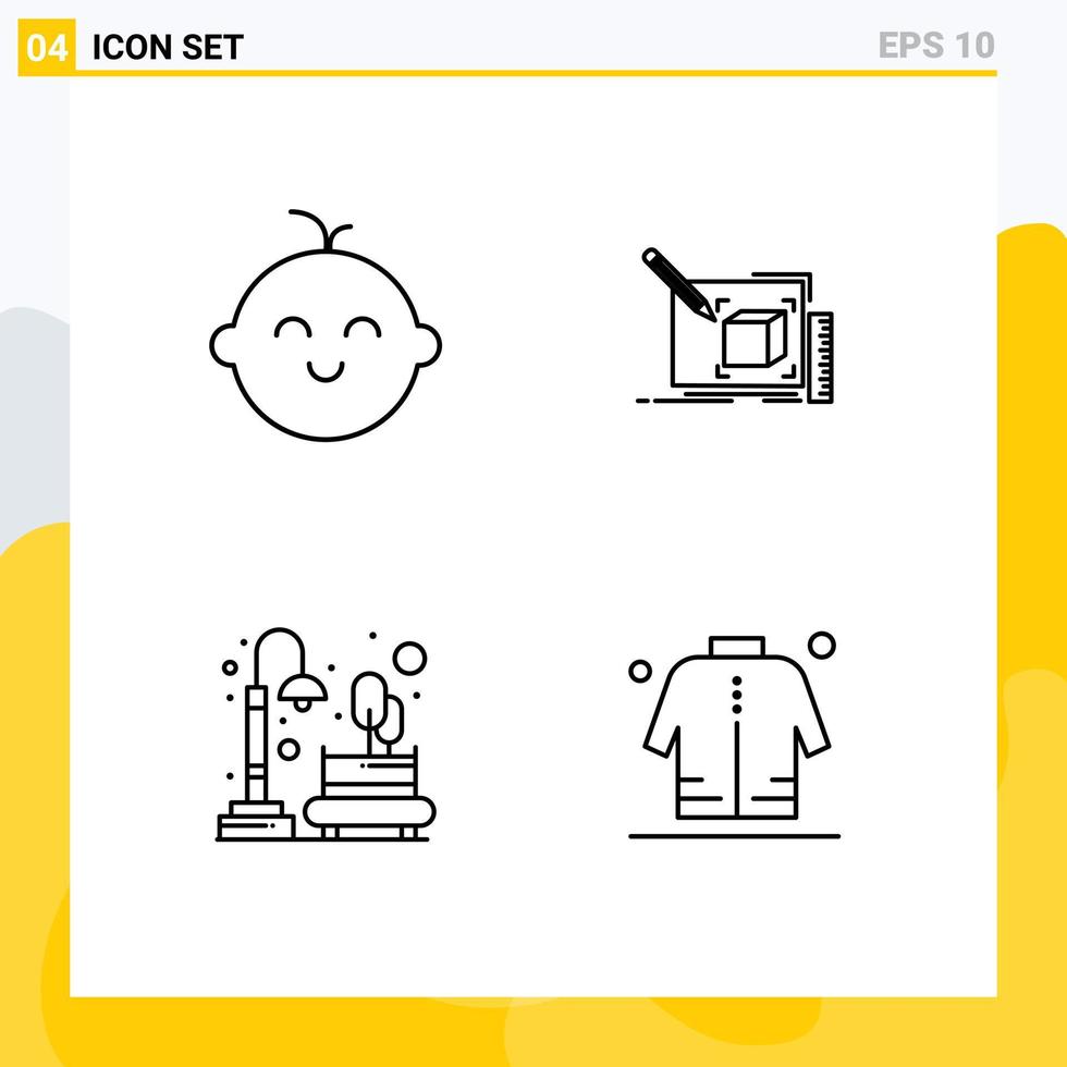 ligne d'interface mobile ensemble de 4 pictogrammes d'éléments de conception vectoriels modifiables de parc de ligne de dessin de lune de bébé vecteur