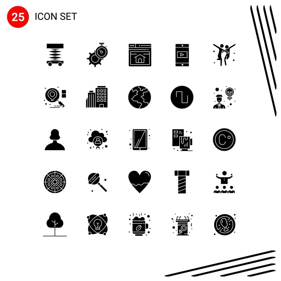 25 concept de glyphe solide pour les sites Web mobiles et applications célébration application mobile regarder la page d'accueil mobile éléments de conception vectoriels modifiables vecteur