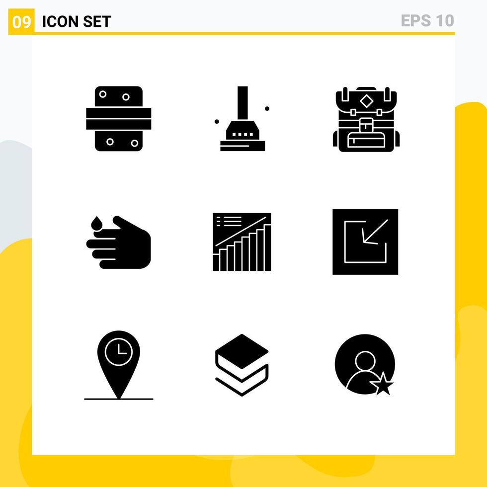 9 glyphes solides universels définis pour les applications web et mobiles tableau d'analyse sac laver les éléments de conception vectoriels modifiables à la main vecteur
