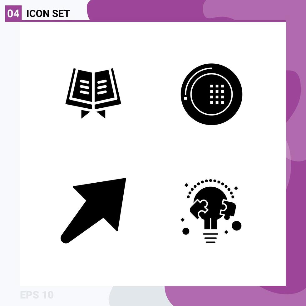 ensemble de 4 symboles d'icônes d'interface utilisateur modernes signes pour livre droit cuisine repas éducation éléments de conception vectoriels modifiables vecteur