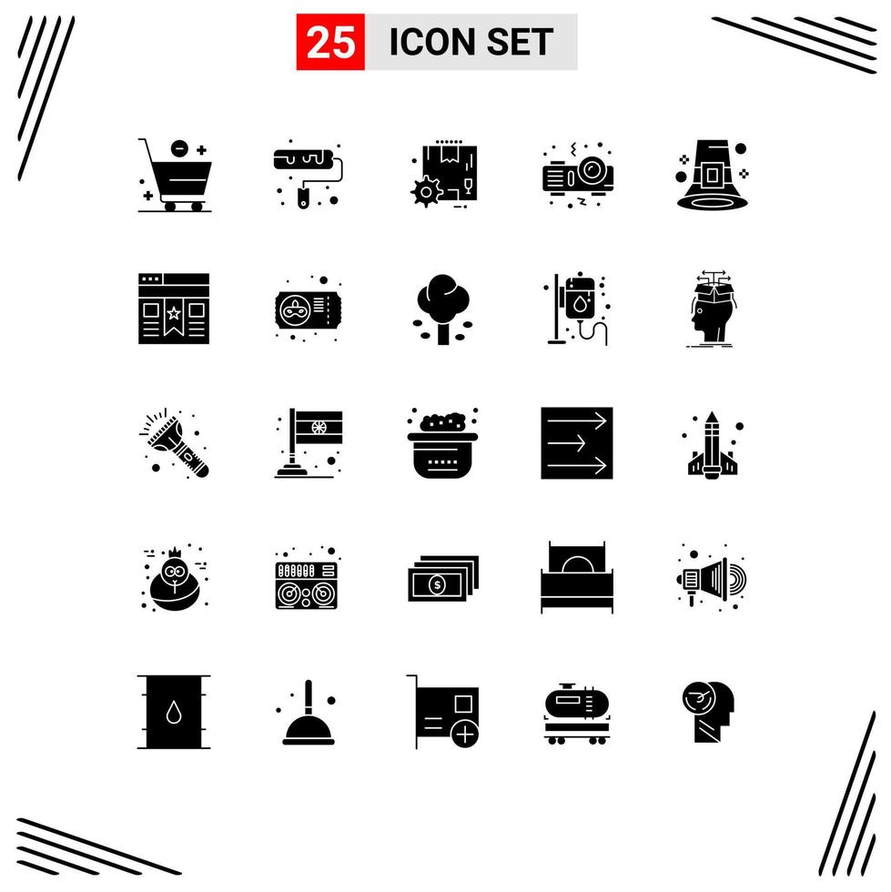 25 concept de glyphe solide pour les sites Web mobiles et les applications hat fall configuration event night éléments de conception vectoriels modifiables vecteur