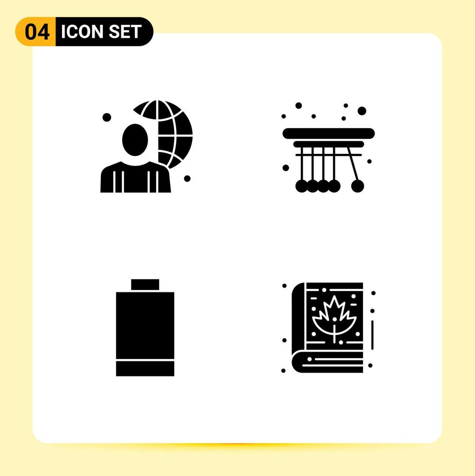 ensemble de 4 pack de glyphes solides commerciaux pour les éléments de conception vectoriels modifiables de puissance de pendule mâle de batterie utilisateur vecteur