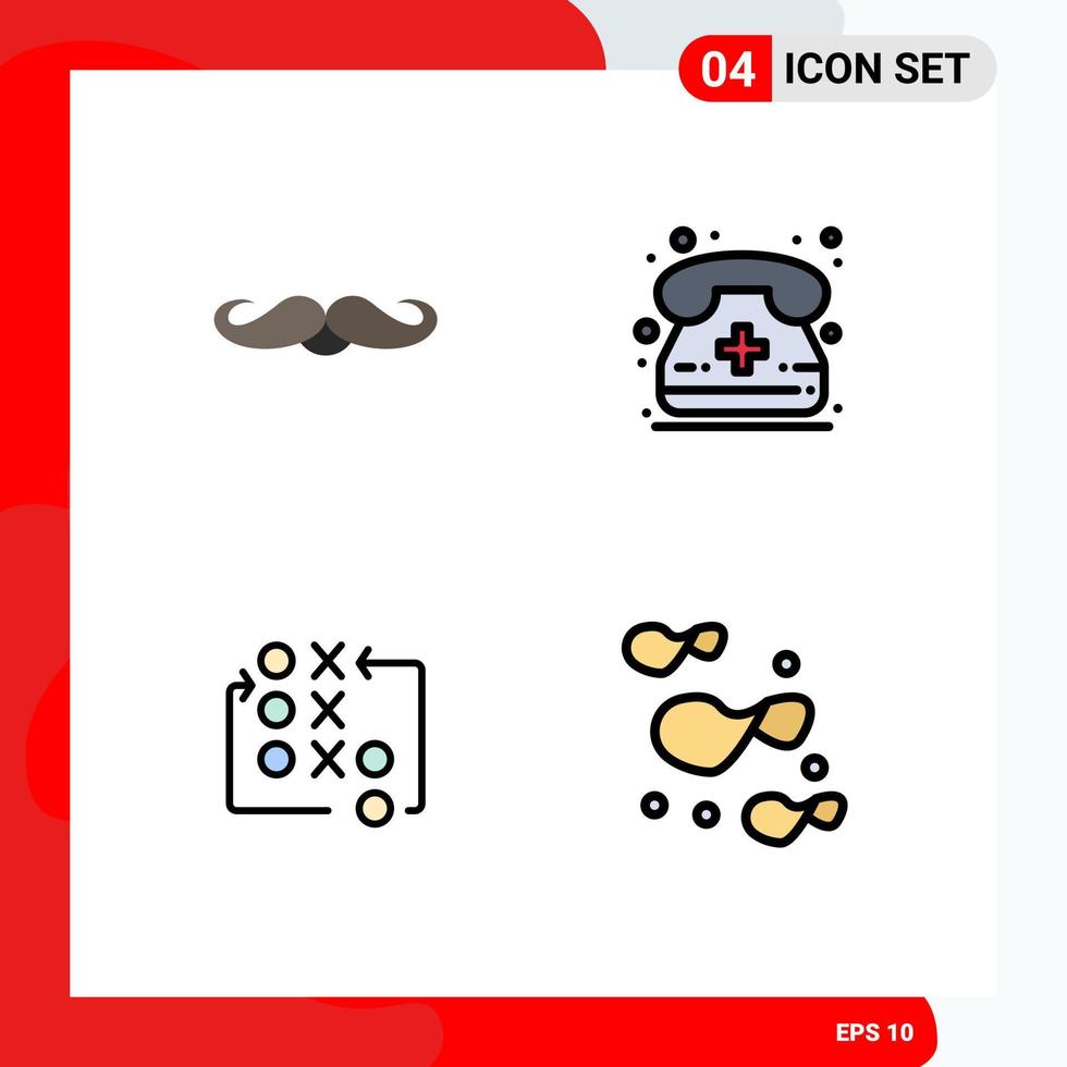 interface mobile couleur plate remplie de 4 pictogrammes de jeu de moustache stratégie d'appel masculin éléments de conception vectoriels modifiables vecteur