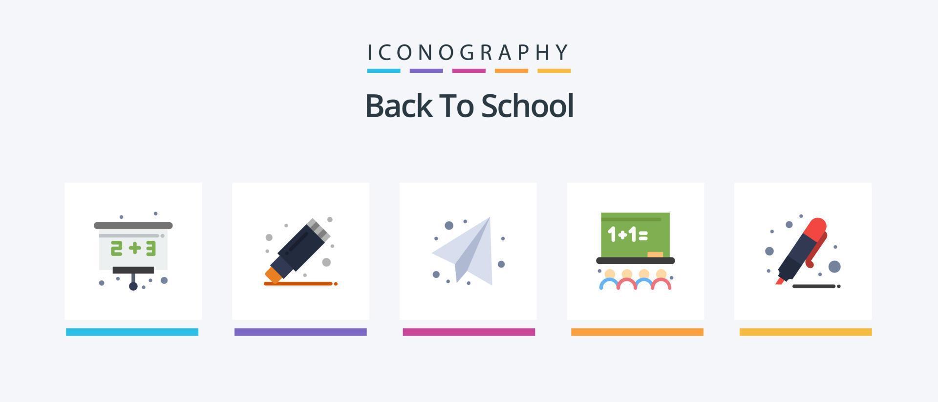 pack d'icônes plat 5 de retour à l'école comprenant un surligneur. dessin. éducation. retour à l'école. planche. conception d'icônes créatives vecteur