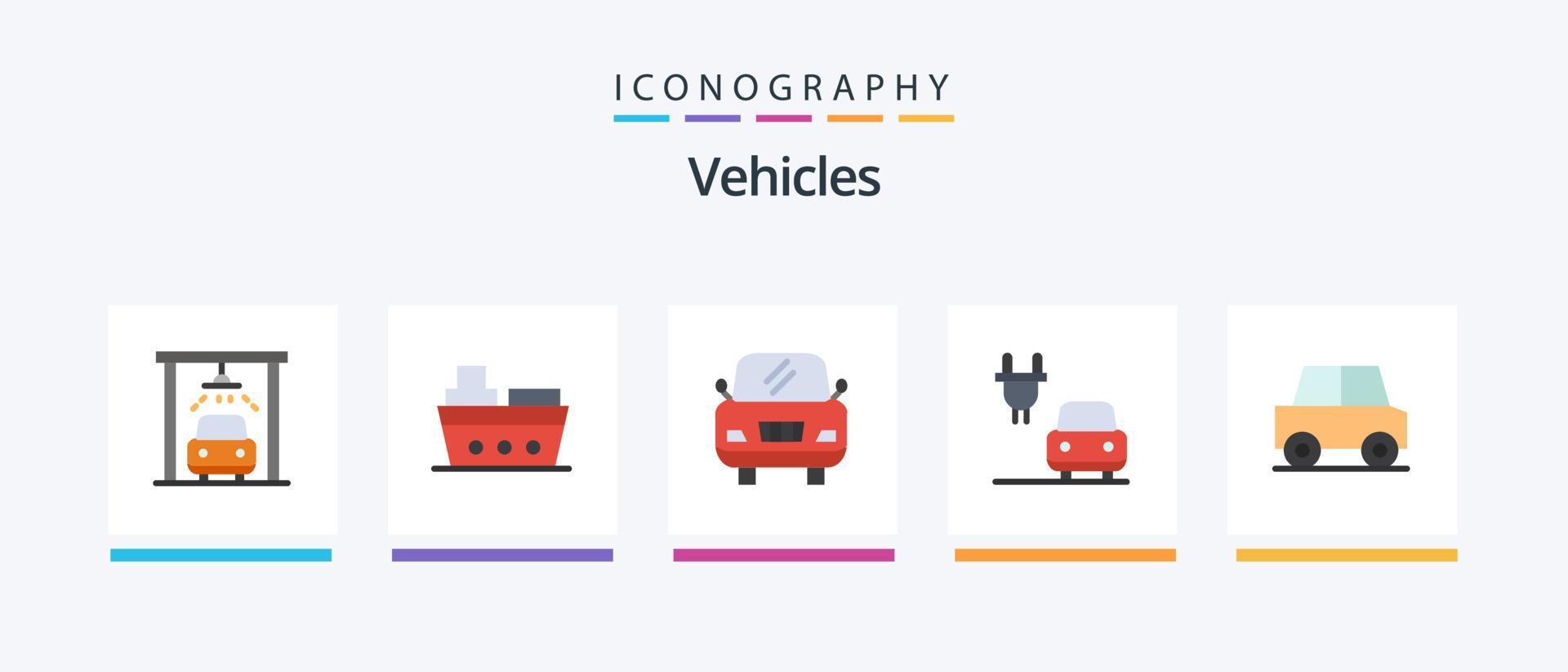 pack d'icônes flat 5 de véhicules comprenant. Véhicules. véhicule. voyage. voiture. conception d'icônes créatives vecteur