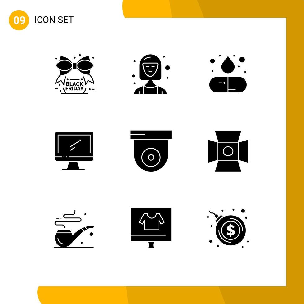 ensemble moderne de 9 glyphes et symboles solides tels que le gestionnaire de périphériques pc moniteur médecine éléments de conception vectoriels modifiables vecteur