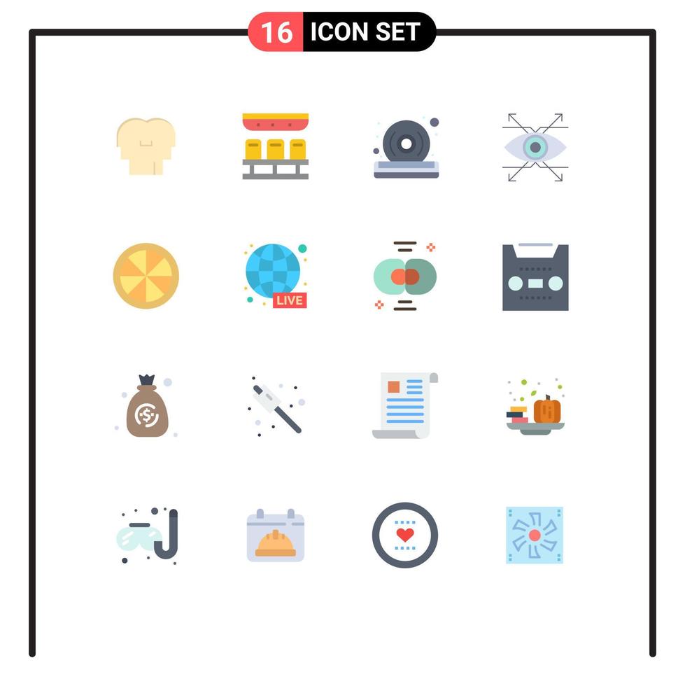 pack de couleur plate de 16 symboles universels de disque de vision alimentaire look business pack modifiable d'éléments de conception de vecteur créatif