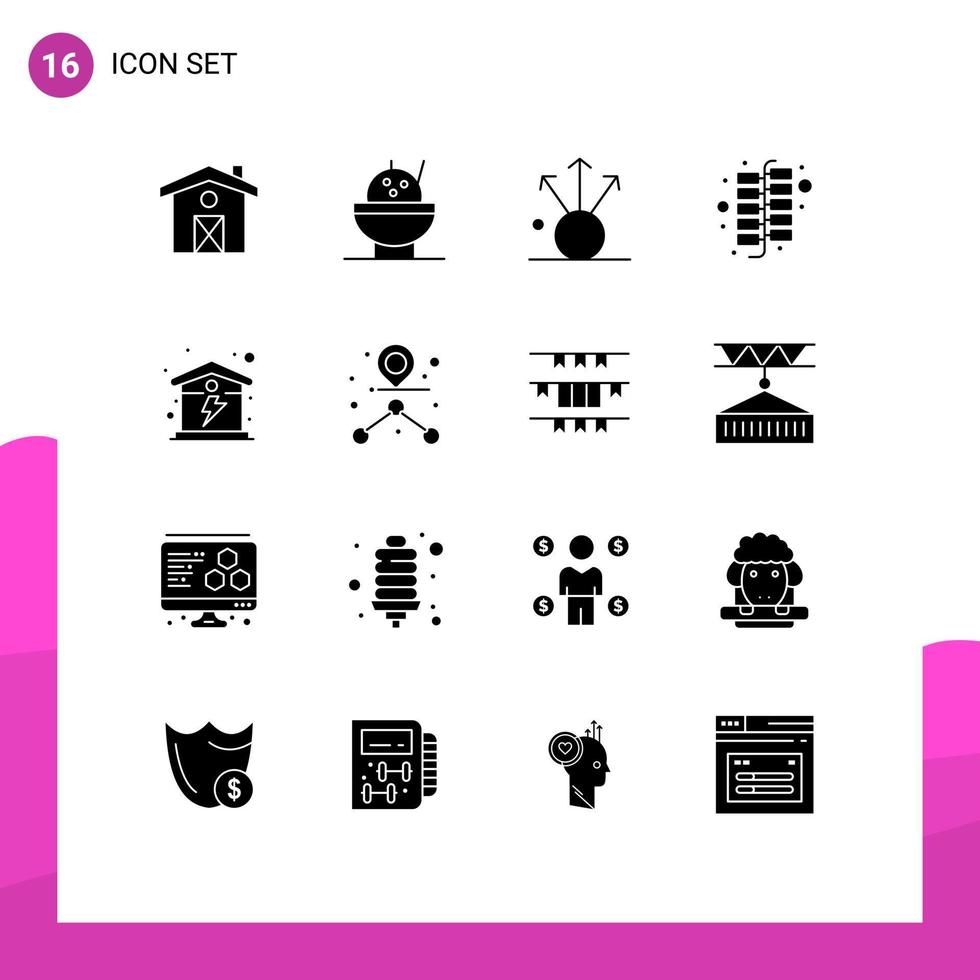 groupe de 16 glyphes solides modernes définis pour la destination de l'itinéraire chine énergie maison éléments de conception vectoriels modifiables vecteur