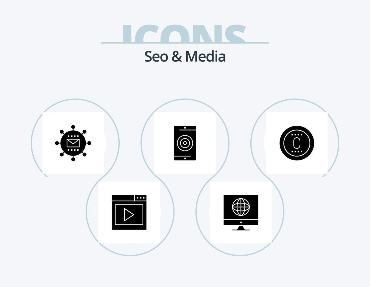 seo et media glyph icon pack 5 icon design. optimisation. médias. la toile. moteur. optimisation vecteur