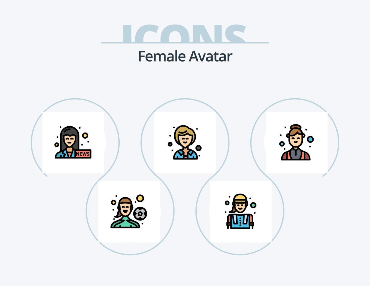 pack d'icônes remplies de ligne d'avatar féminin 5 conception d'icônes. assistant. cuisine. écrivain. femelle. avatar vecteur