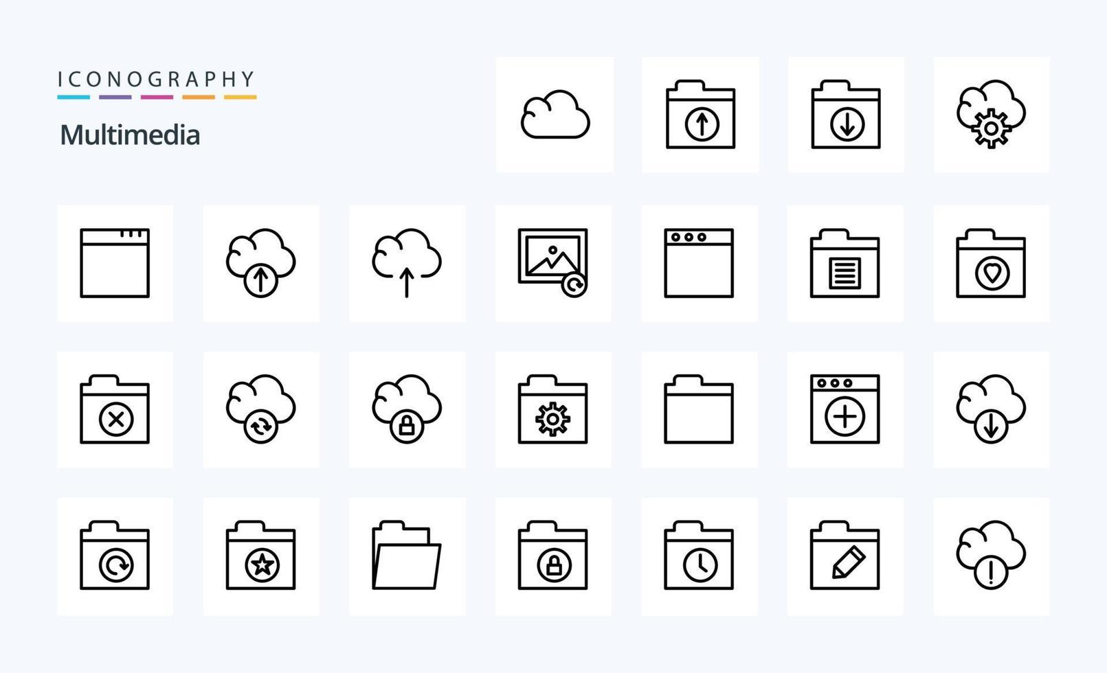 pack d'icônes de 25 lignes multimédia vecteur