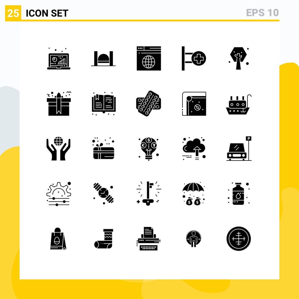 25 glyphes solides vectoriels thématiques et symboles modifiables des éléments de conception vectoriels modifiables du serveur médical industriel de l'hôpital du conseil d'administration vecteur