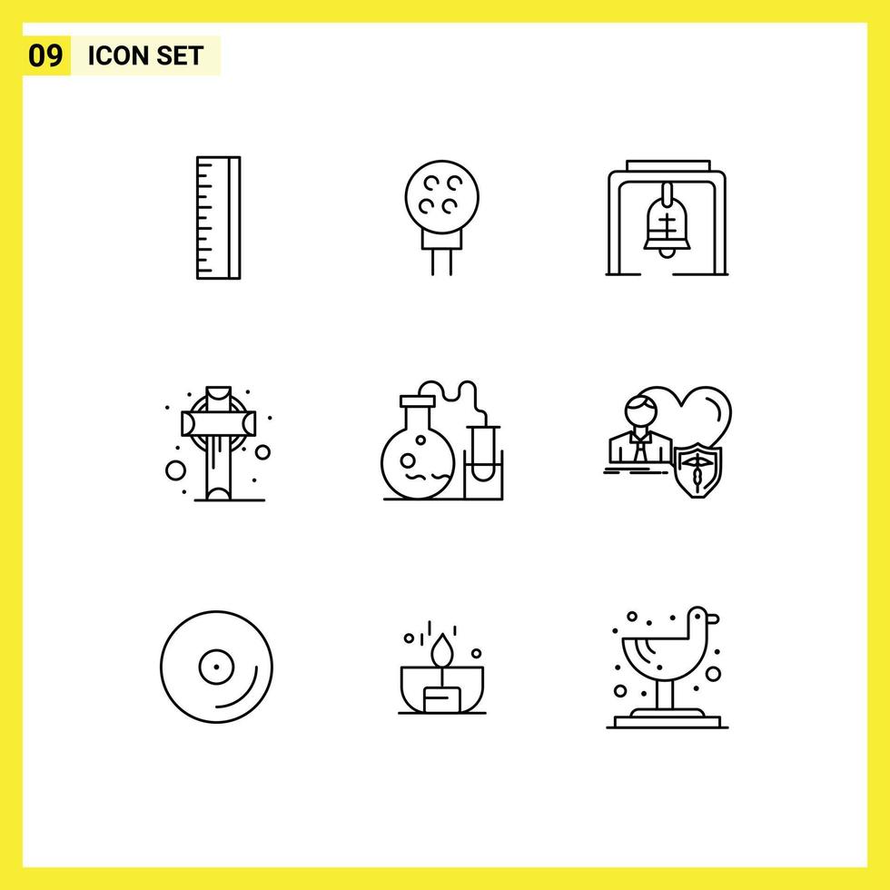 groupe de 9 contours des signes et des symboles pour les éléments de conception vectoriels modifiables de bell saint ireland de tube de laboratoire vecteur