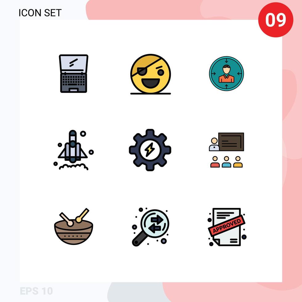 pack de 9 couleurs plates remplies de symboles universels de ressources de lancement éléments de conception vectoriels modifiables rh personnels pirates vecteur