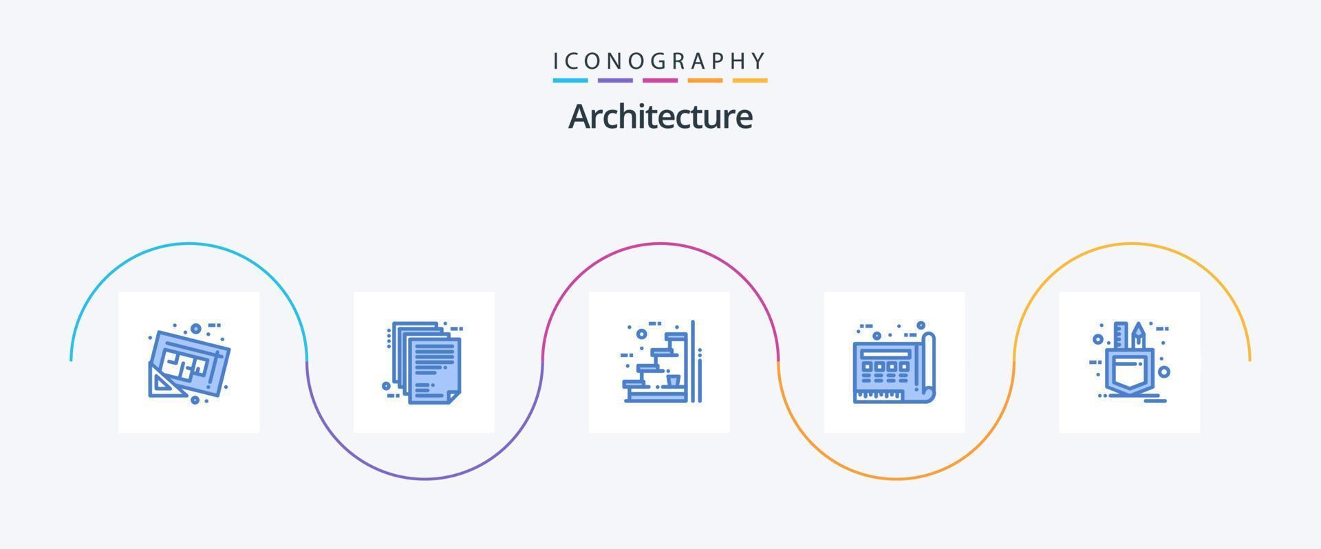 pack d'icônes bleu architecture 5 comprenant le dessin. bleu. dossier. en haut. organiser vecteur