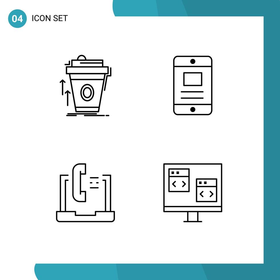 4 icônes créatives signes et symboles modernes du texte de la tasse de communication de produit aident les éléments de conception vectoriels modifiables vecteur