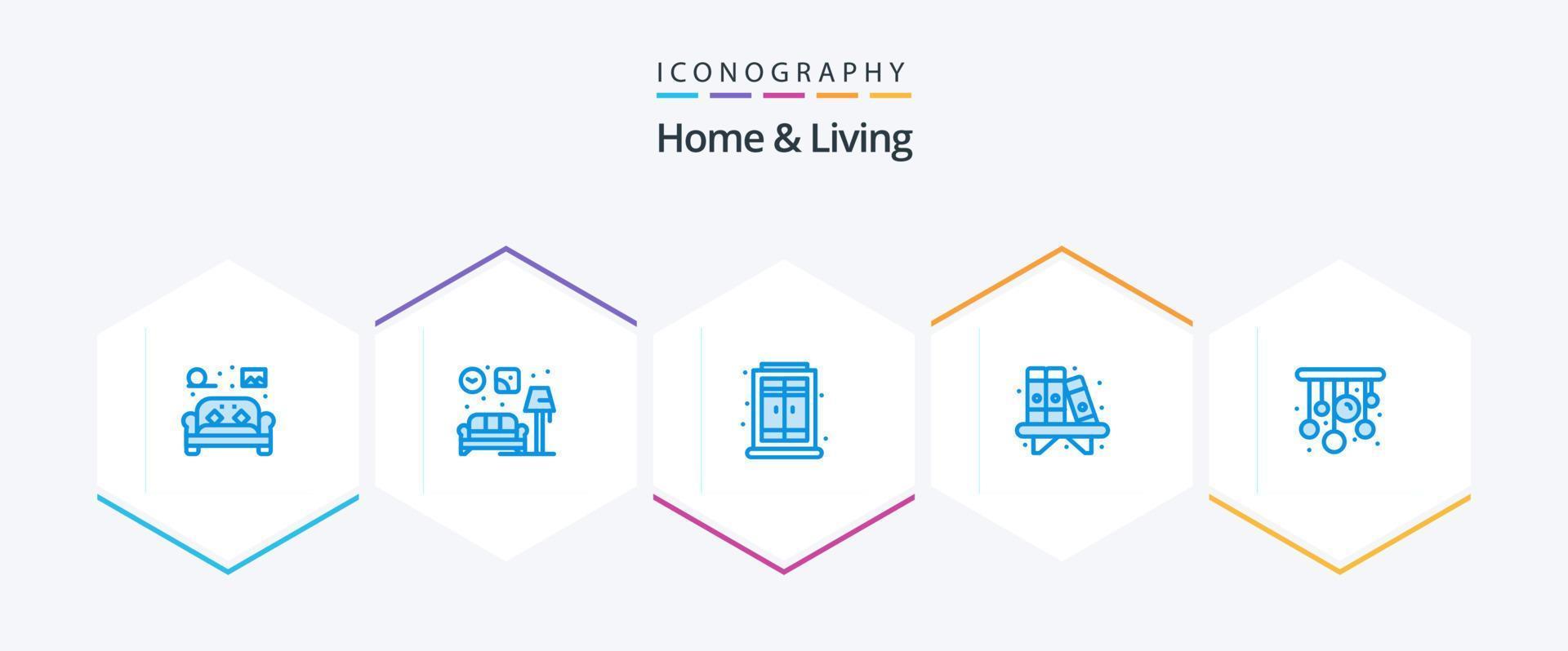 pack d'icônes bleues pour la maison et la vie 25, y compris la vie. étagère. grumeau. livre. domicile vecteur