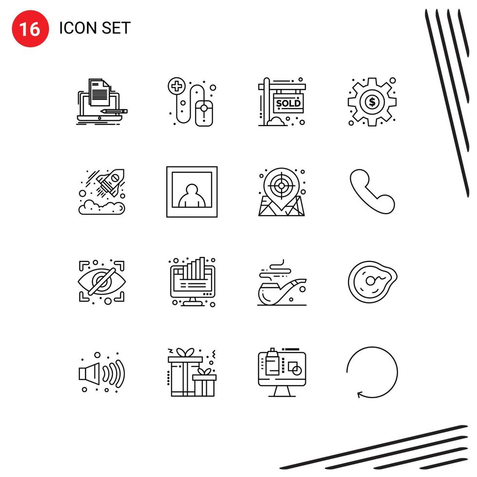 ensemble moderne de 16 pictogrammes de contours d'éléments de conception vectoriels modifiables en dollars de l'argent de la maison d'investissement vecteur