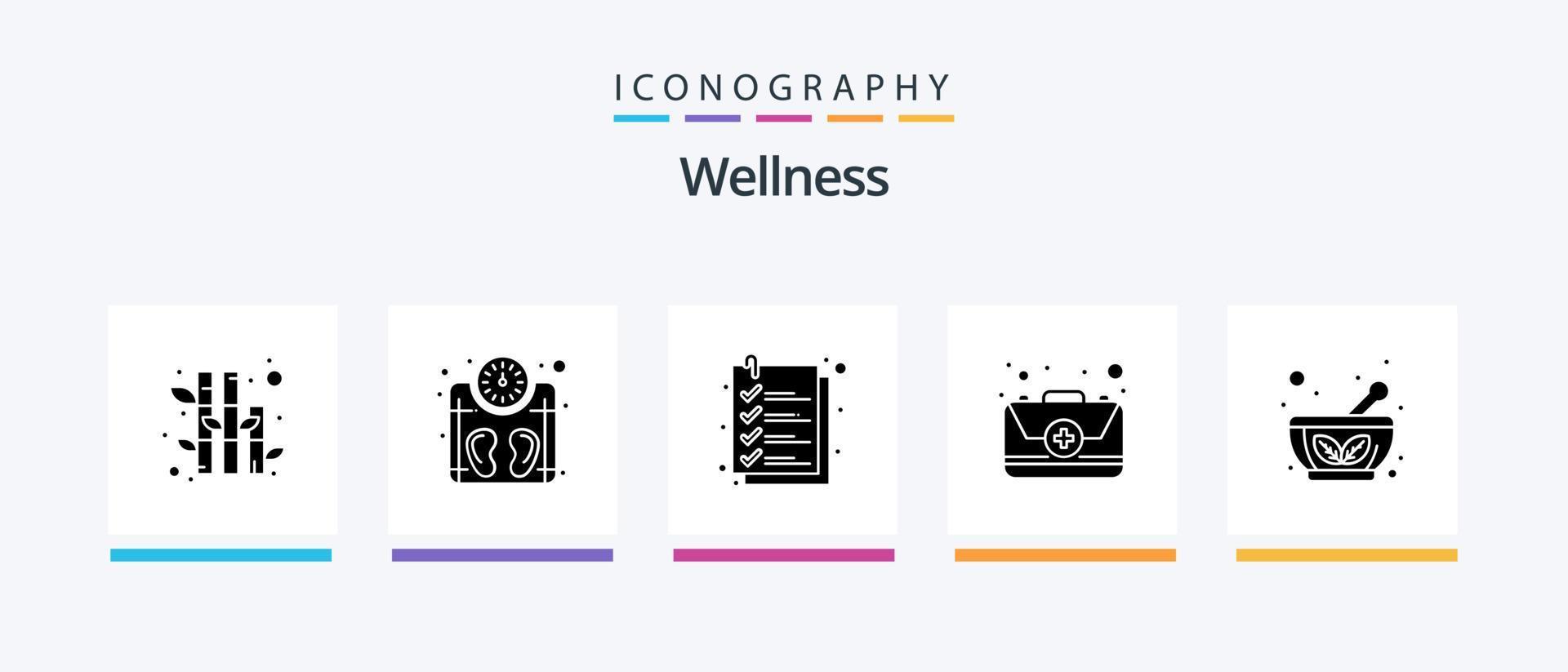 pack d'icônes de glyphe de bien-être 5 comprenant un bol à base de plantes. bol. vérifier. trousse. urgence. conception d'icônes créatives vecteur
