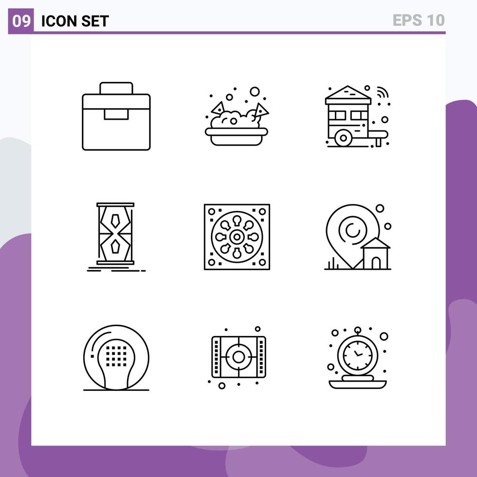 9 signes de contour universels symboles d'horloge de sable de salle de bain éléments de conception vectoriels modifiables à accès anticipé intelligents vecteur