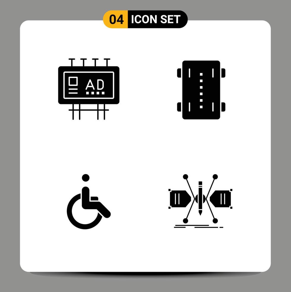 interface utilisateur pack de 4 glyphes solides de base d'éléments de conception vectoriels modifiables de promotion de planche à roulettes publicitaires vecteur