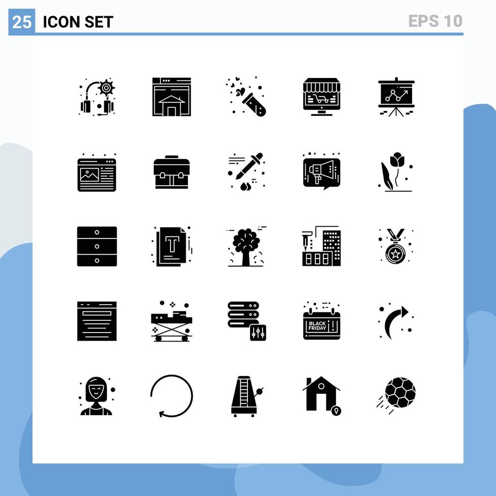 25 concept de glyphe solide pour les sites Web mobile et magasin d'applications site Web en ligne moniteur tube éléments de conception vectoriels modifiables vecteur