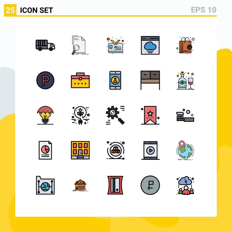 ensemble moderne de 25 pictogrammes de couleurs plates de ligne remplie d'éléments de conception vectoriels modifiables en nuage d'interface de page utilisateur en ligne vecteur