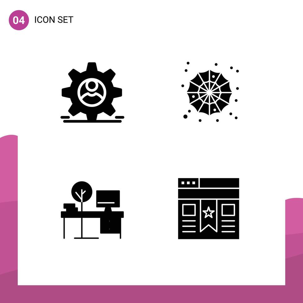 ensemble de 4 glyphes solides vectoriels sur la grille pour dper desk man spider web place éléments de conception vectoriels modifiables vecteur