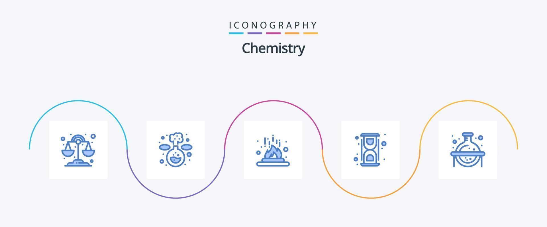 pack d'icônes bleu chimie 5 comprenant une fiole. processus. Chauffer. convertir. laboratoire vecteur